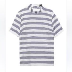 Banana‎ Republic Striped Button Back Mock Turtle Neck Blouse Grey White X Small